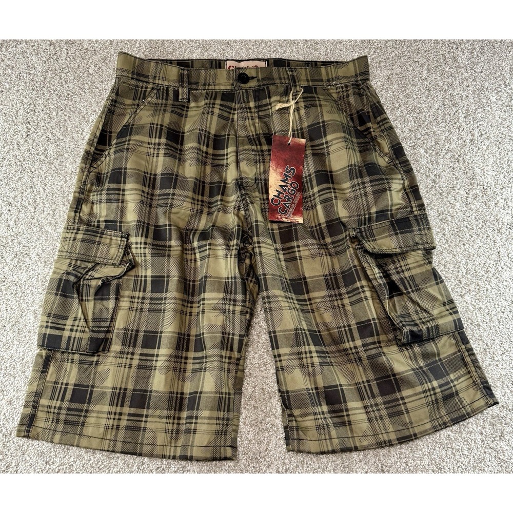 Vintage Chams Cargo Shorts Men's Size 36 Plaid Green NWT Y2K 2000s